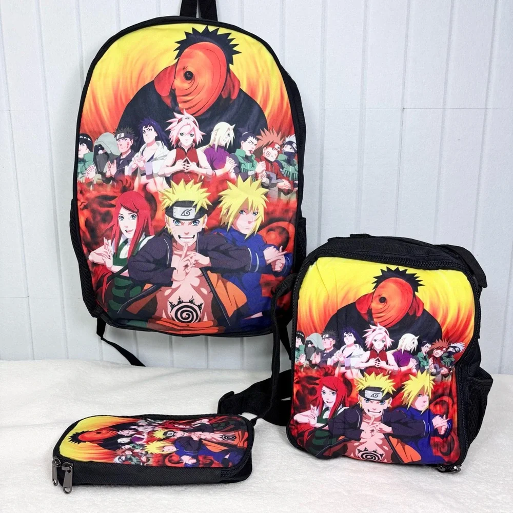 Anime Naruto Shippuden —3‎ in 1-Backpack, Lunch Box Pencil Case—New